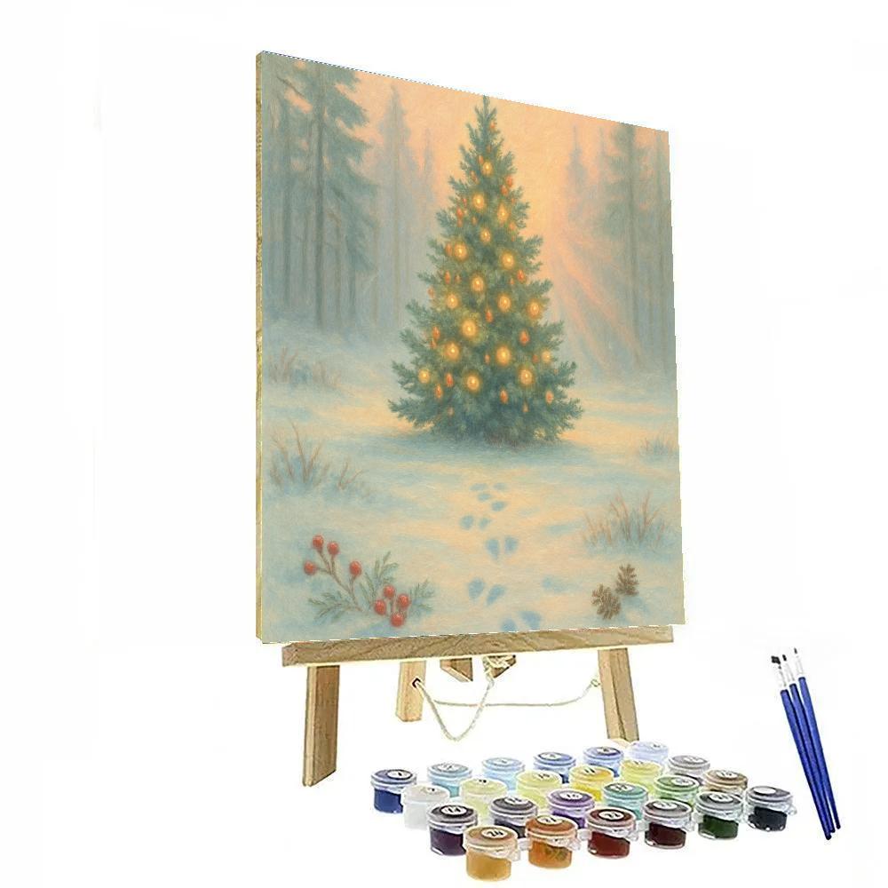 Christmas Tree In The Woodland Clearing At Dawn Numbered painting kits
