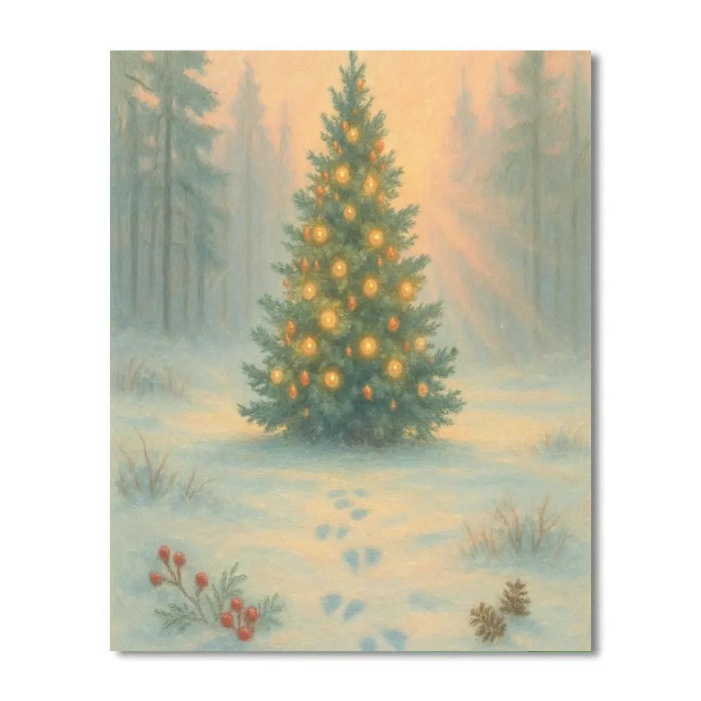 Christmas Tree In The Woodland Clearing At Dawn Numbered painting kits