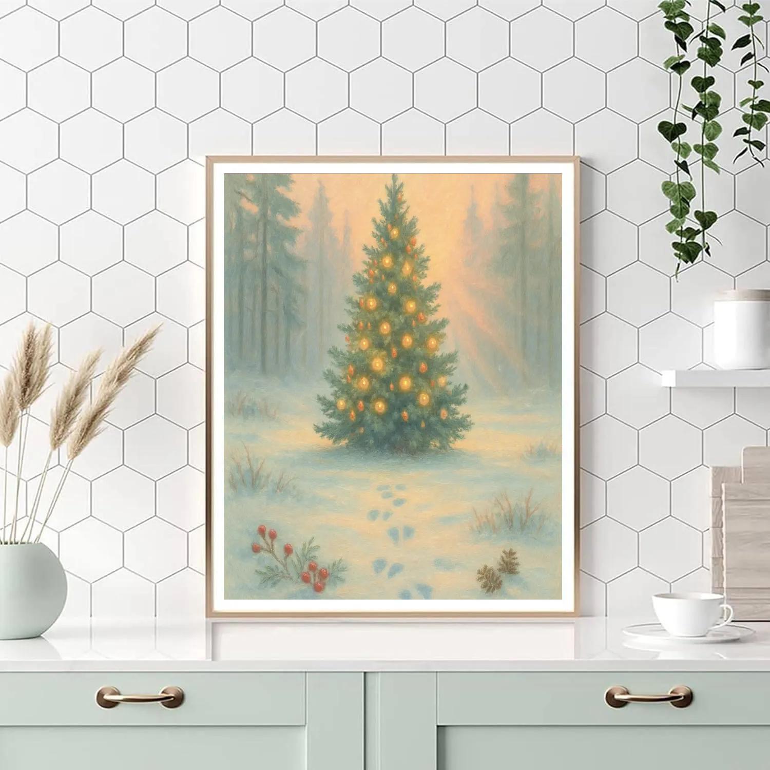 Christmas Tree In The Woodland Clearing At Dawn Numbered painting kits