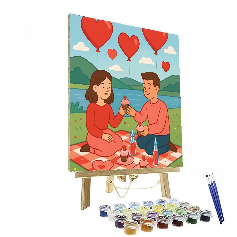 Valentines Day Picnic Beneath The Floating Hearts Numbered painting kits