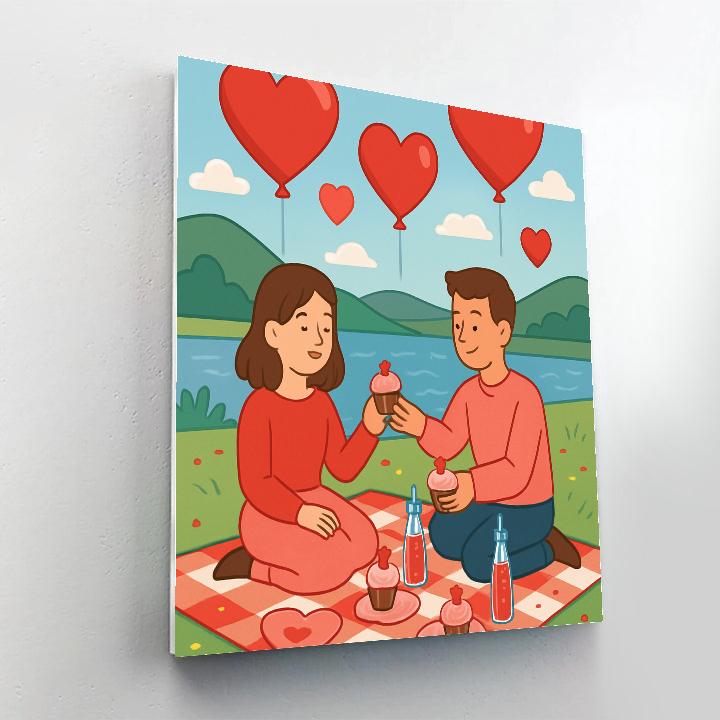 Valentines Day Picnic Beneath The Floating Hearts Numbered painting kits