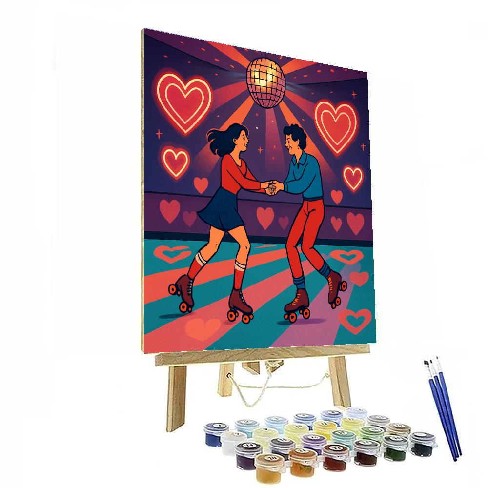 Retro Roller Rink Valentines Day Glow Paint by numbers kits