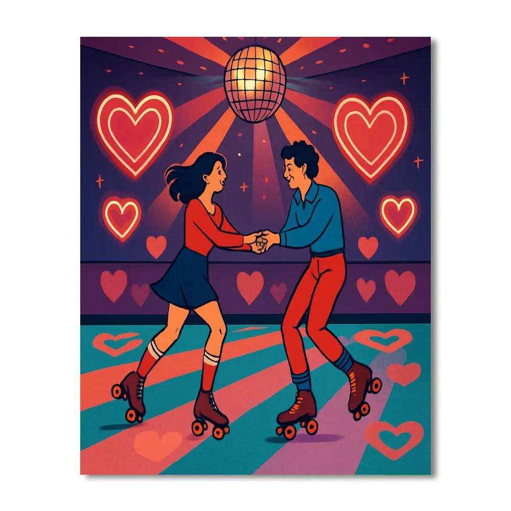 Retro Roller Rink Valentines Day Glow Paint by numbers kits