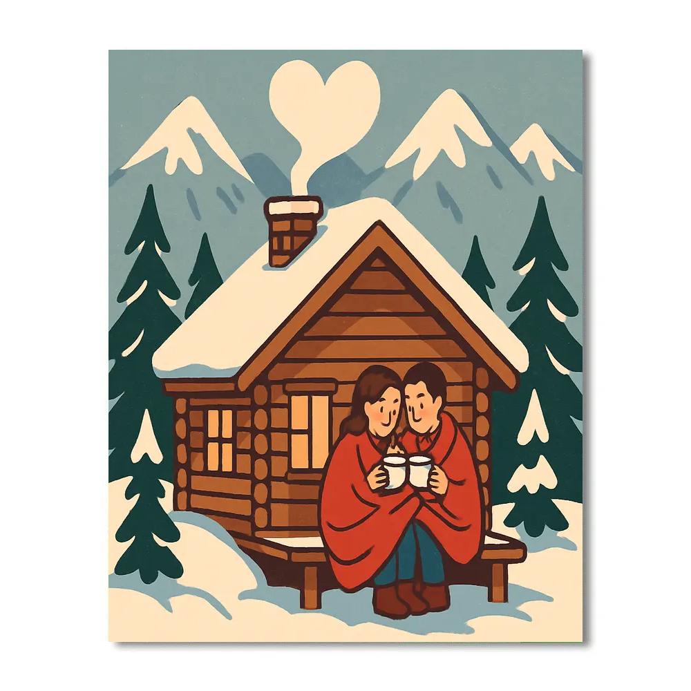 Snowy Cabin Morning Valentines Day Escape DIY paint by numbers