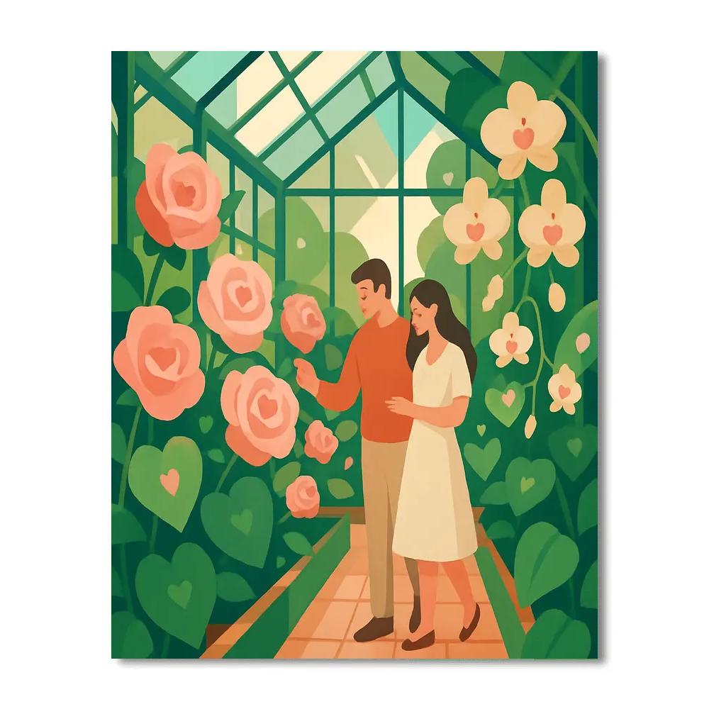 Botanical Greenhouse Valentines Day Stroll painting number kit