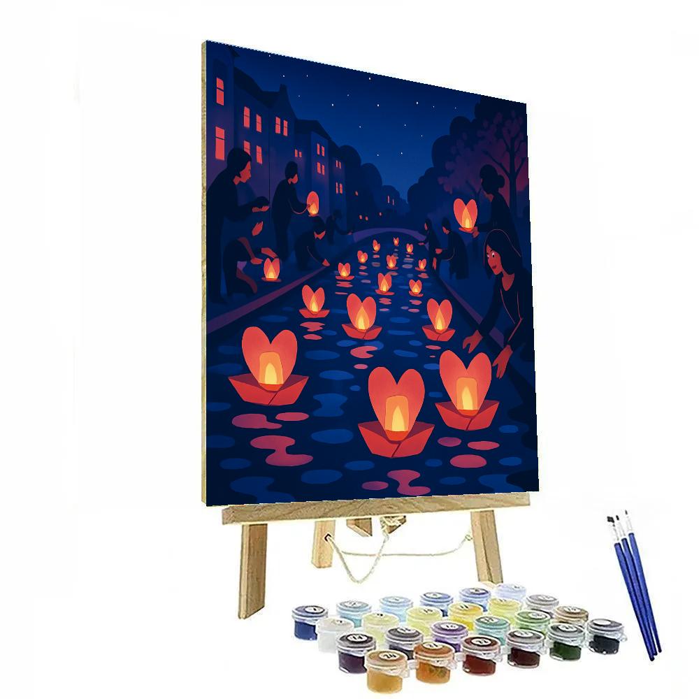 Valentines Day Parade Of Paper Lantern Ships Painting by numbers kit