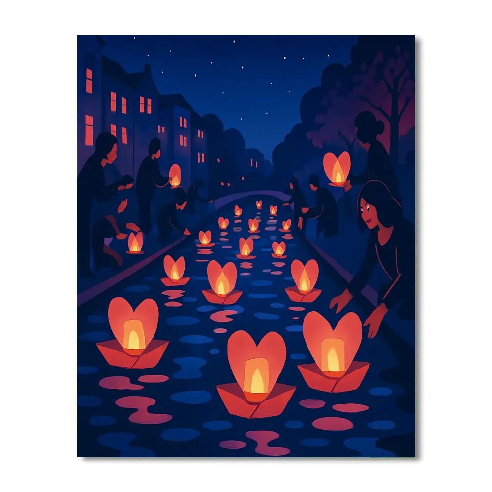 Valentines Day Parade Of Paper Lantern Ships Painting by numbers kit