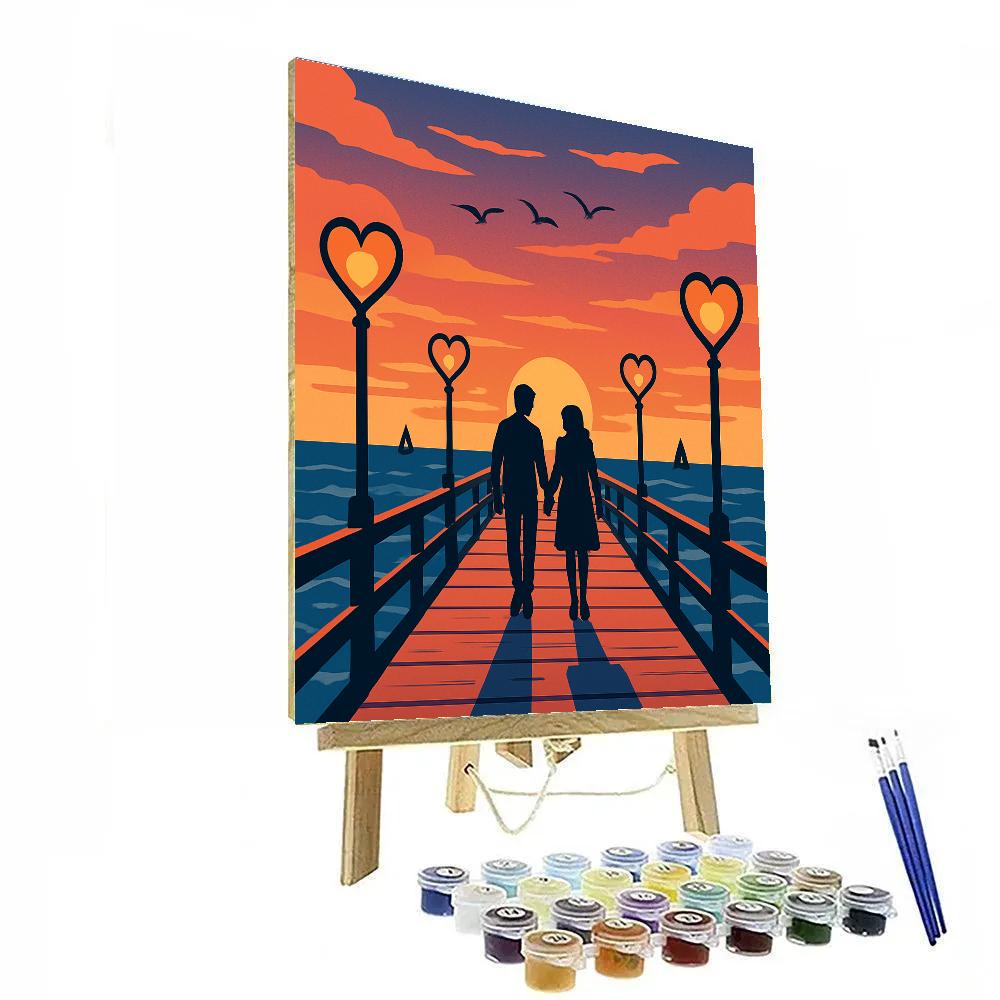 Ocean Pier Sunset Valentines Day Stroll Paint by numbers art