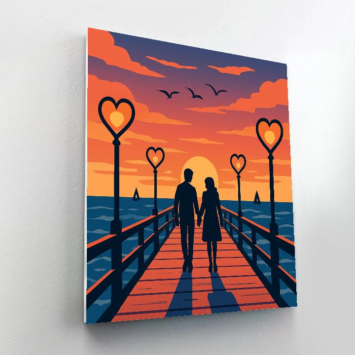 Ocean Pier Sunset Valentines Day Stroll Paint by numbers art