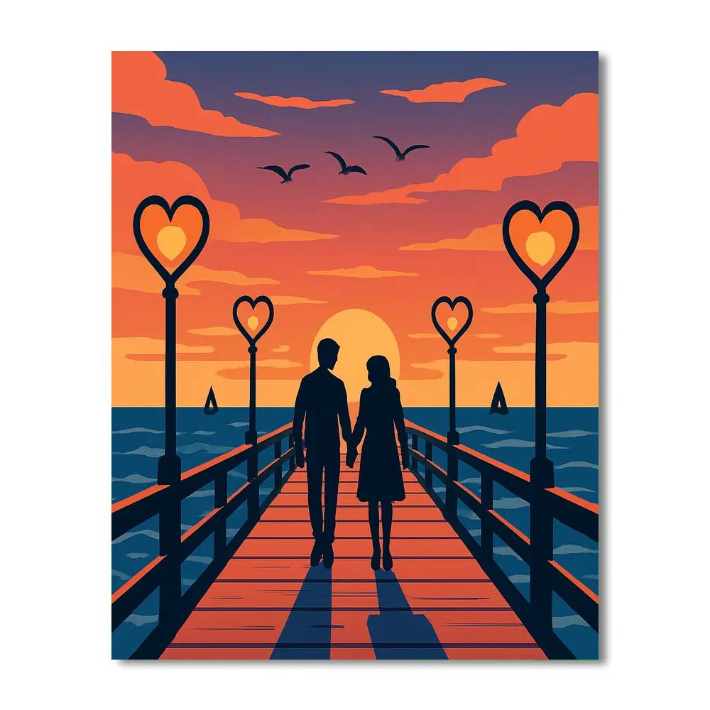 Ocean Pier Sunset Valentines Day Stroll Paint by numbers art