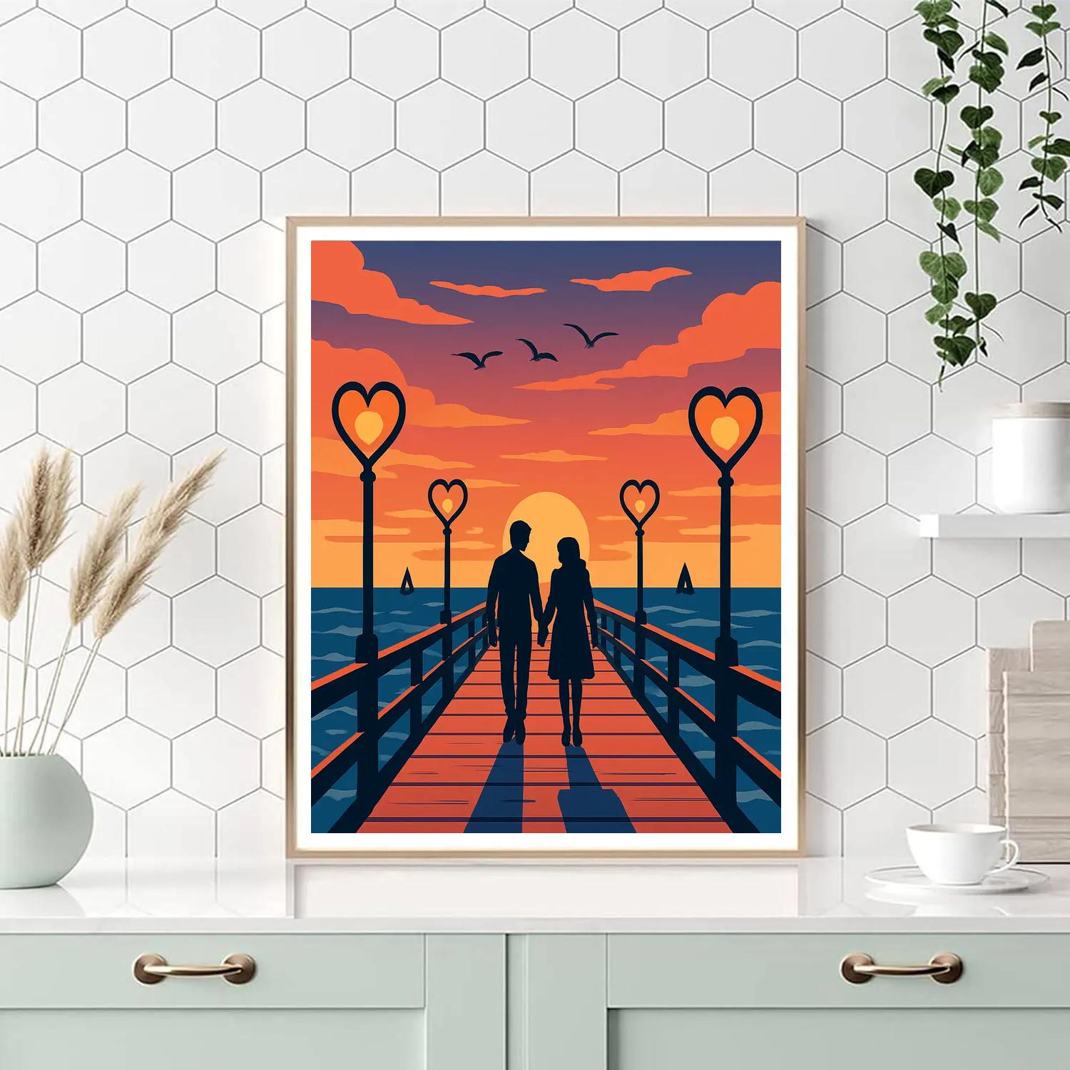 Ocean Pier Sunset Valentines Day Stroll Paint by numbers art