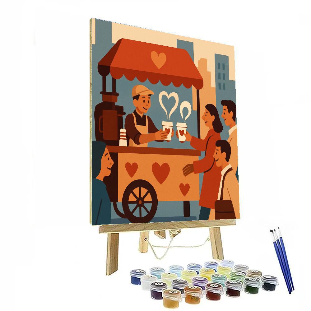 Coffee Cart Morning Valentines Day Rush paint by numbers