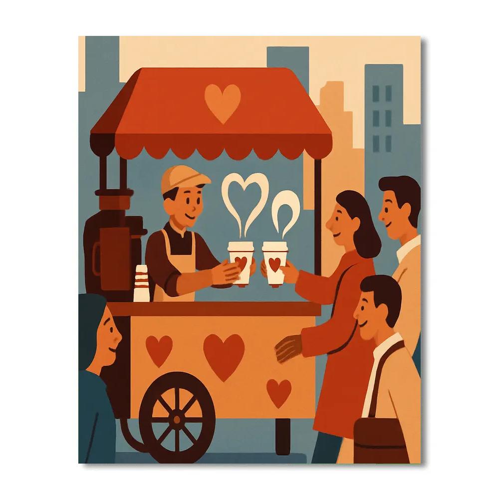 Coffee Cart Morning Valentines Day Rush paint by numbers