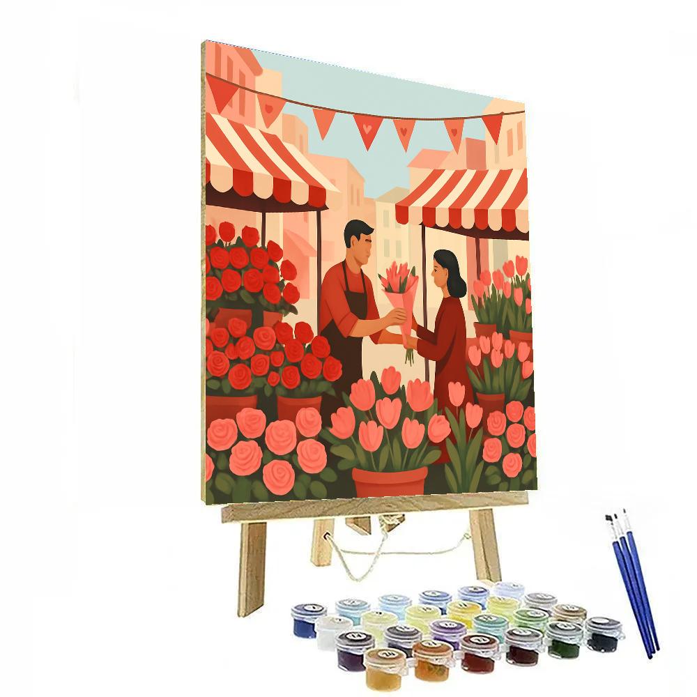 Valentines Day Flower Market At Dawn Painting by numbers kit