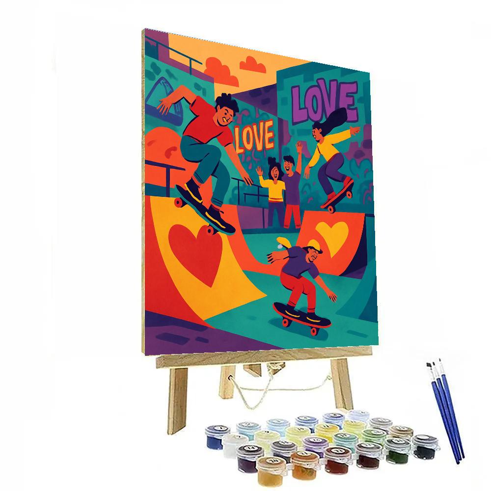 Valentines Day Skate Park Hearts On Wheels paint by numbers