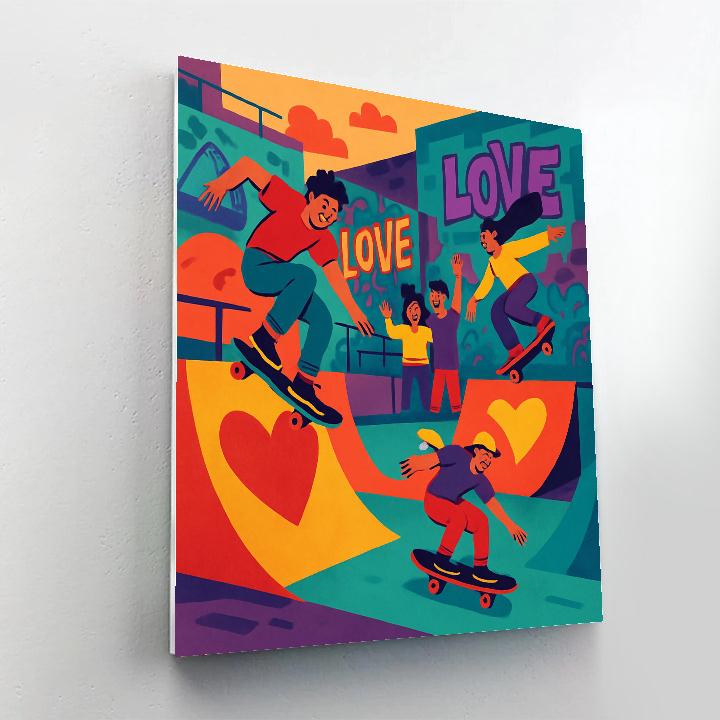 Valentines Day Skate Park Hearts On Wheels paint by numbers