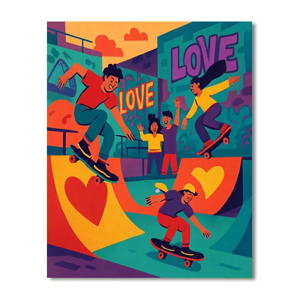 Valentines Day Skate Park Hearts On Wheels paint by numbers