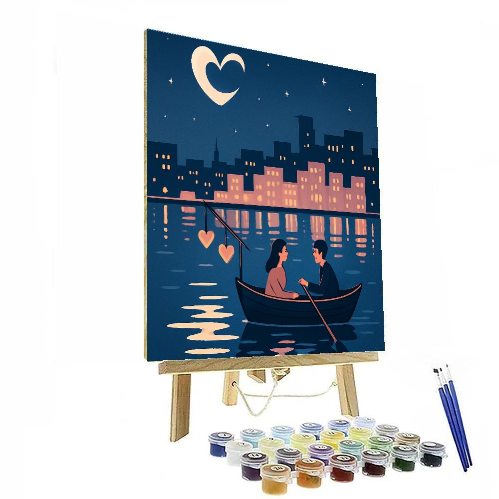 Moonlit Harbor Valentines Day Boat Ride Painting by numbers kit