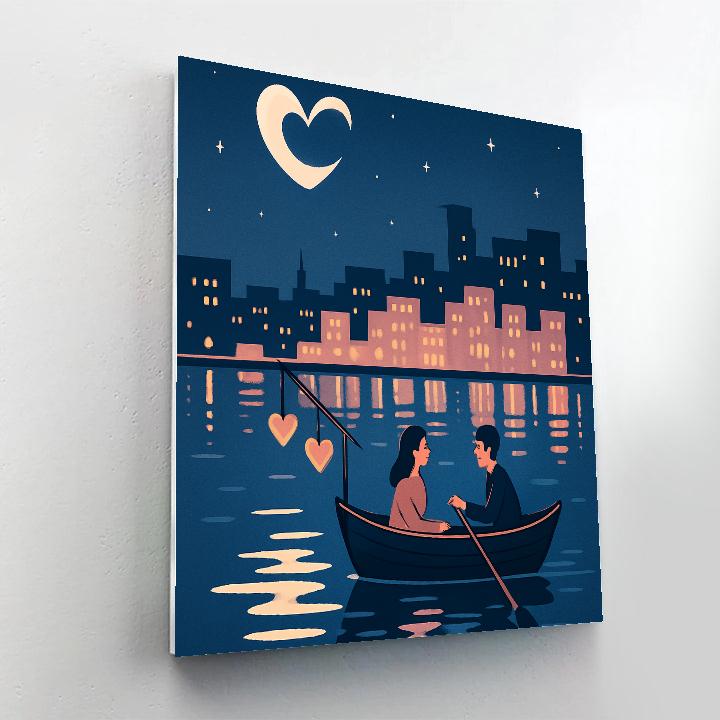 Moonlit Harbor Valentines Day Boat Ride Painting by numbers kit