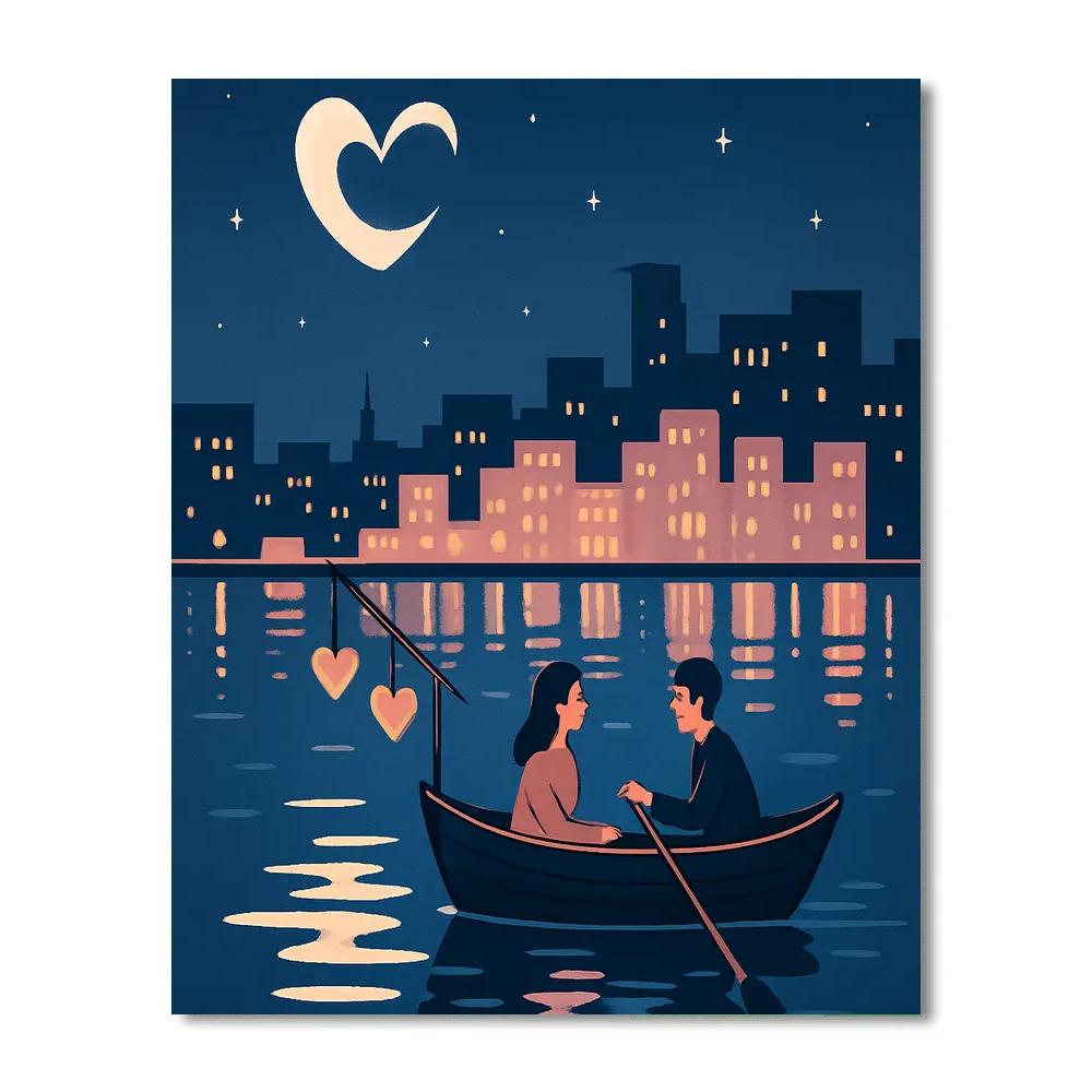 Moonlit Harbor Valentines Day Boat Ride Painting by numbers kit