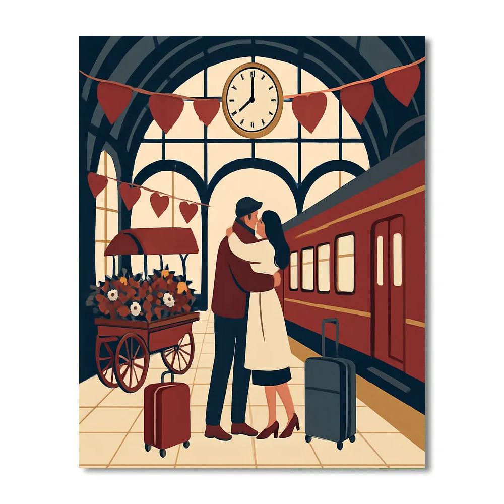 Train Station Platform Valentines Day Reunion DIY paint by numbers