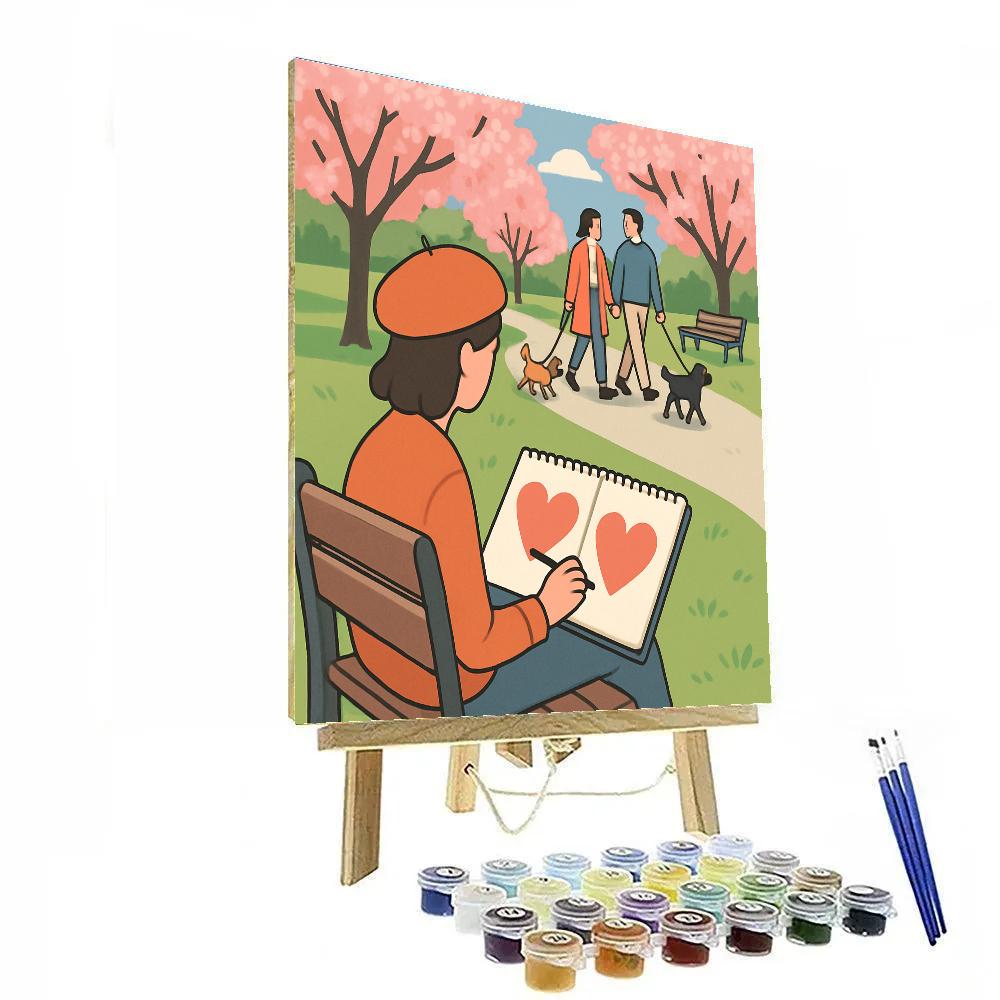 City Park Bench Valentines Day Sketchbook Paint by numbers kits