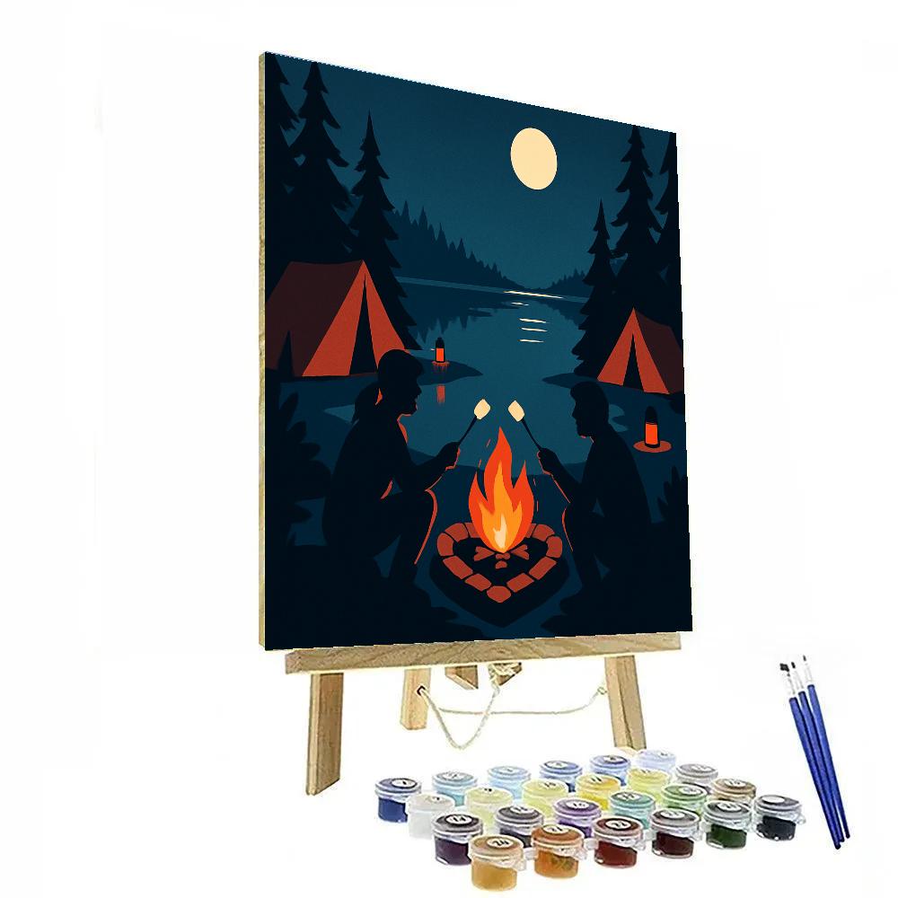 Lakeside Campfire Valentines Day Night paint by numbers