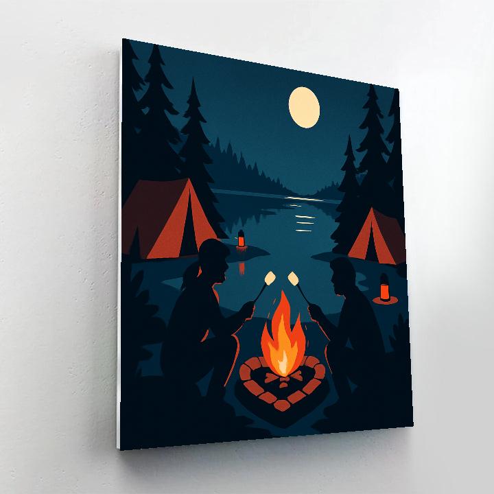 Lakeside Campfire Valentines Day Night paint by numbers