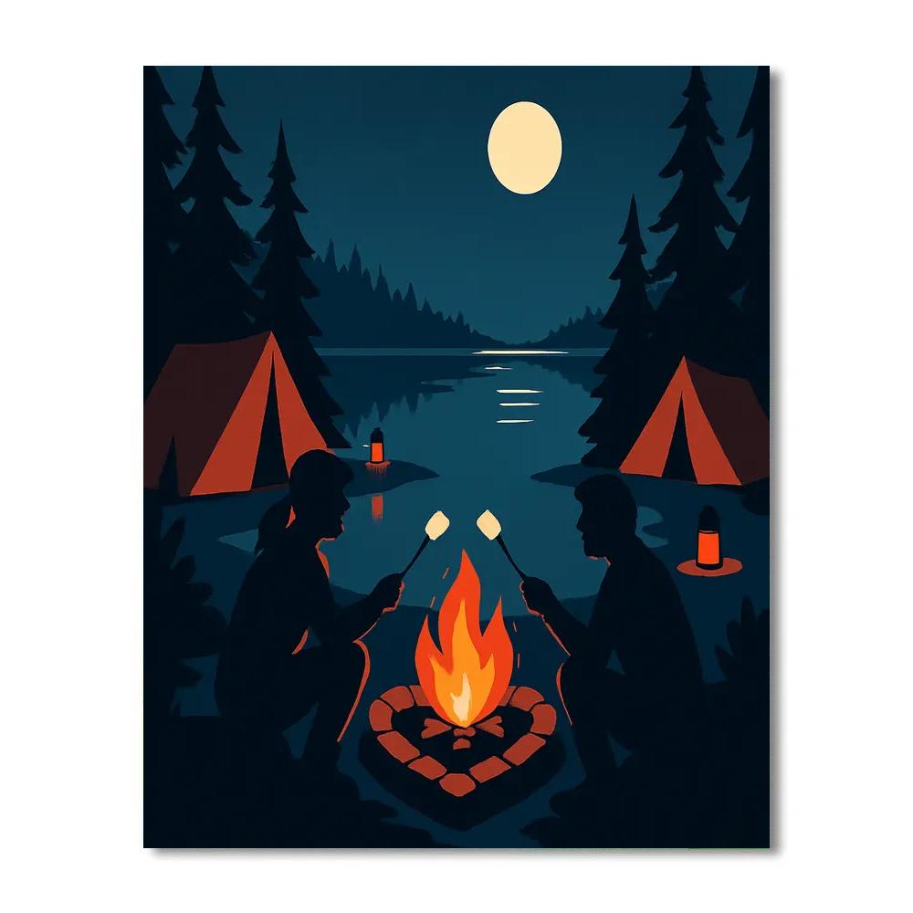 Lakeside Campfire Valentines Day Night paint by numbers