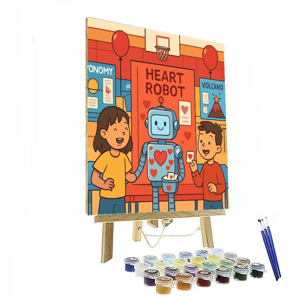 Science Fair Valentines Day Robot Companions Painting by numbers kit