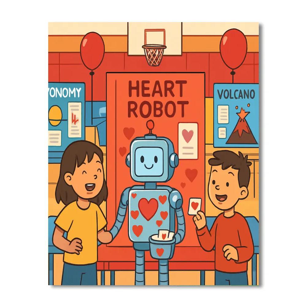 Science Fair Valentines Day Robot Companions Painting by numbers kit