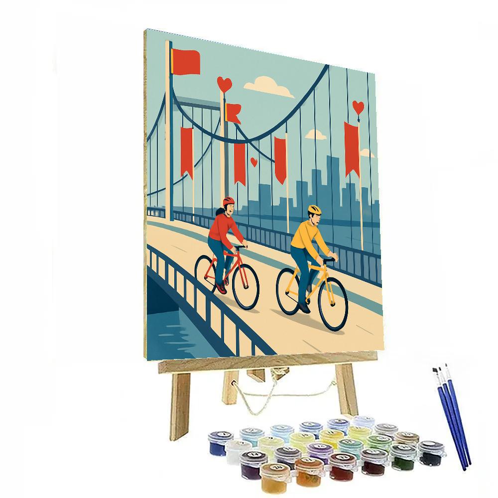 City Bridge Bicycle Valentines Day Ride painting number kit