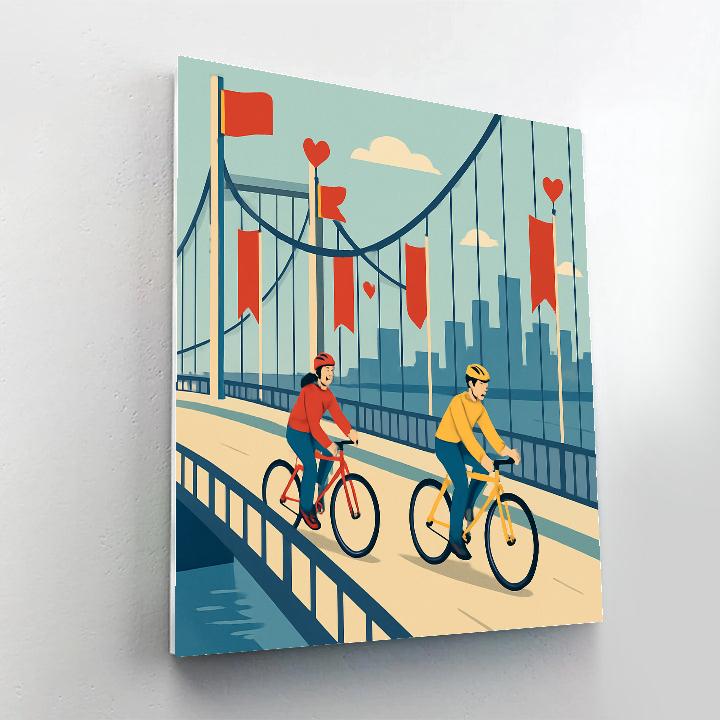 City Bridge Bicycle Valentines Day Ride painting number kit