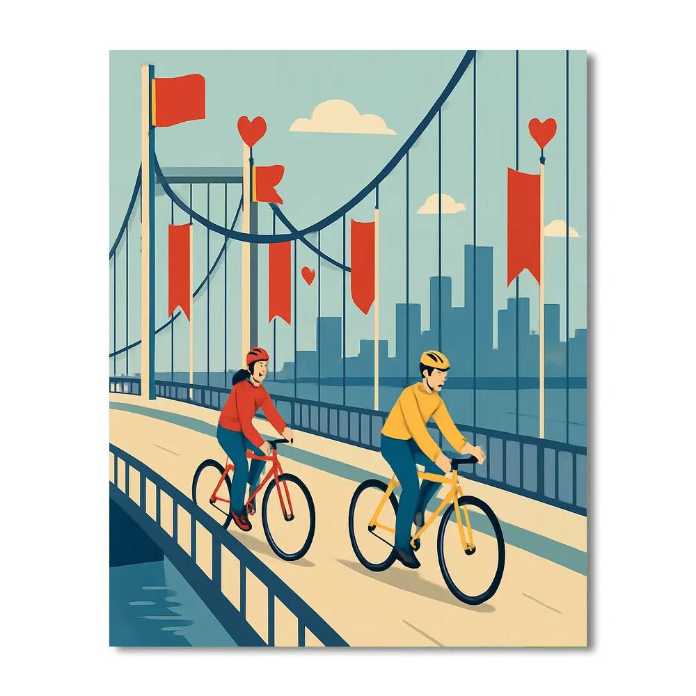 City Bridge Bicycle Valentines Day Ride painting number kit