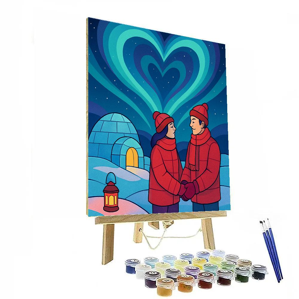 Valentines Day Aurora Over Polar Igloos DIY paint by numbers
