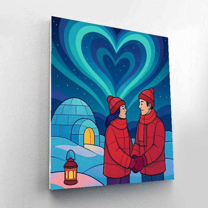 Valentines Day Aurora Over Polar Igloos DIY paint by numbers