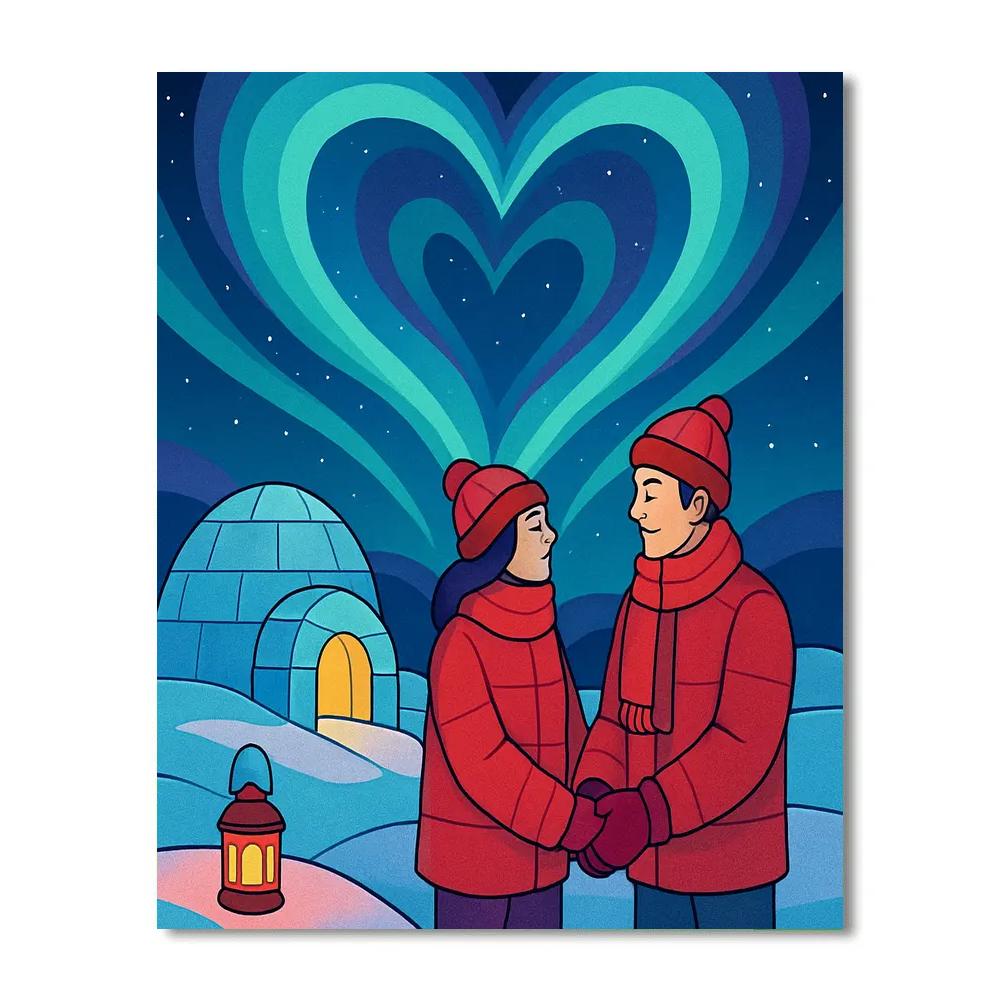 Valentines Day Aurora Over Polar Igloos DIY paint by numbers