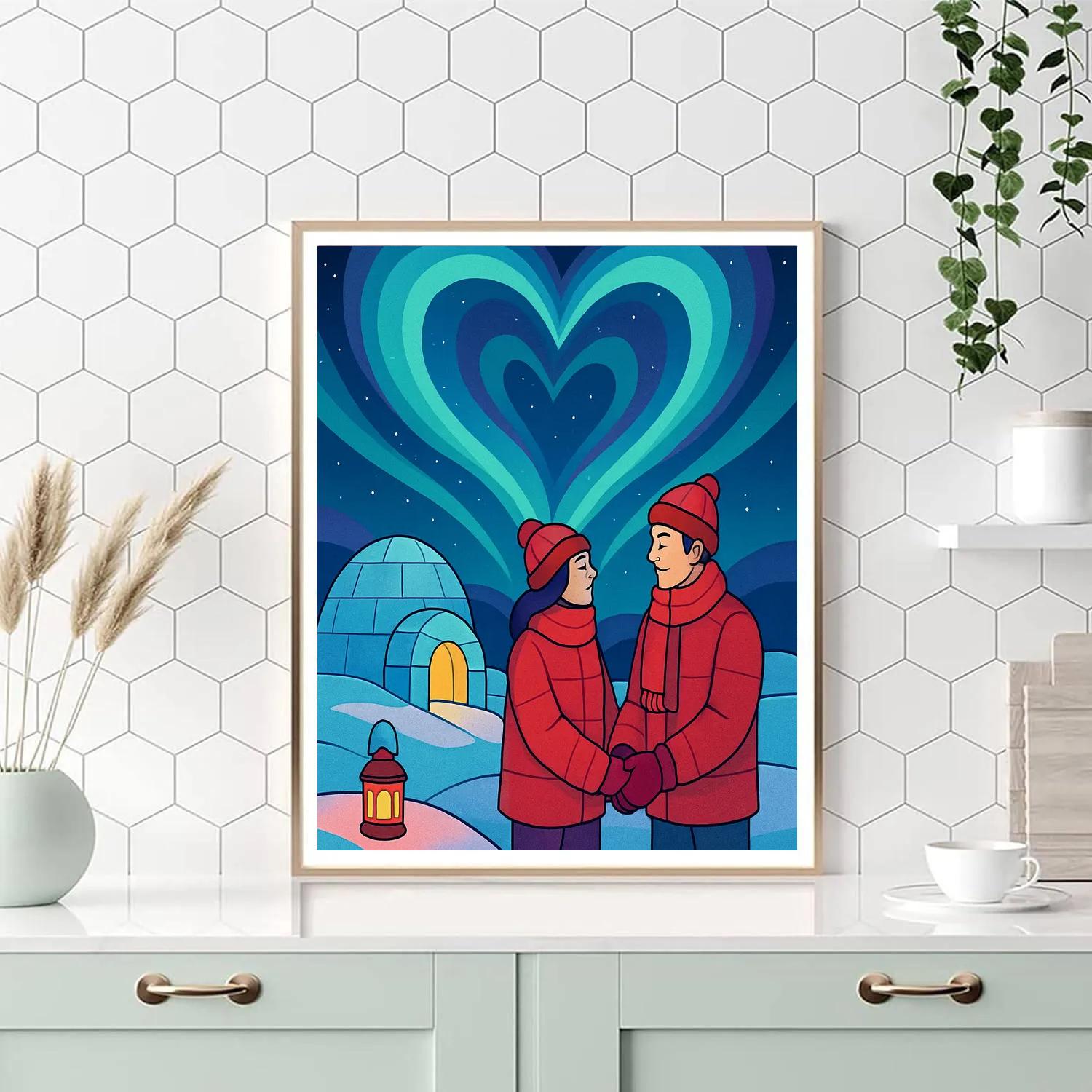 Valentines Day Aurora Over Polar Igloos DIY paint by numbers