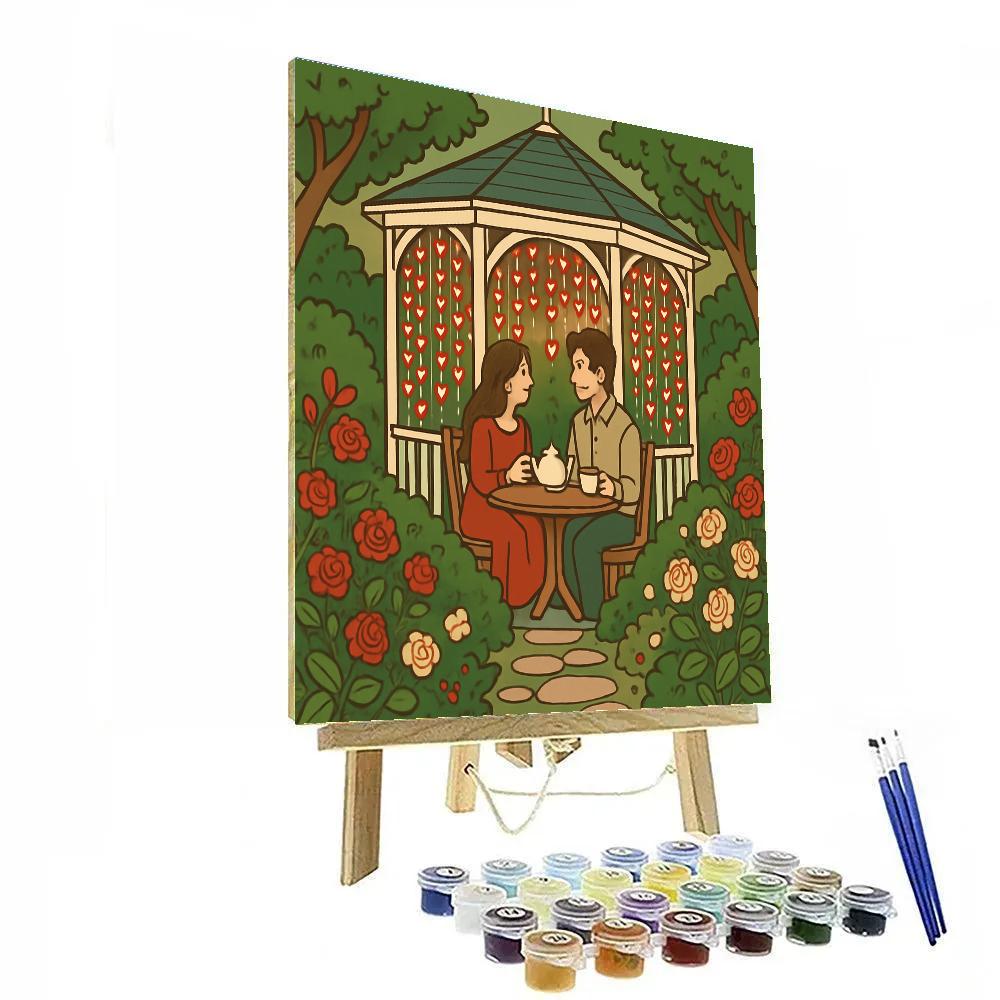 Garden Gazebo With Valentines Day Lantern Veil Numbered painting kits