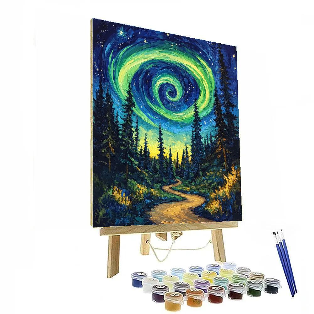Van Gogh Inspired Aurora Over Pine Forest DIY paint by numbers