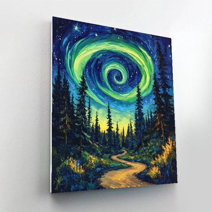 Van Gogh Inspired Aurora Over Pine Forest DIY paint by numbers