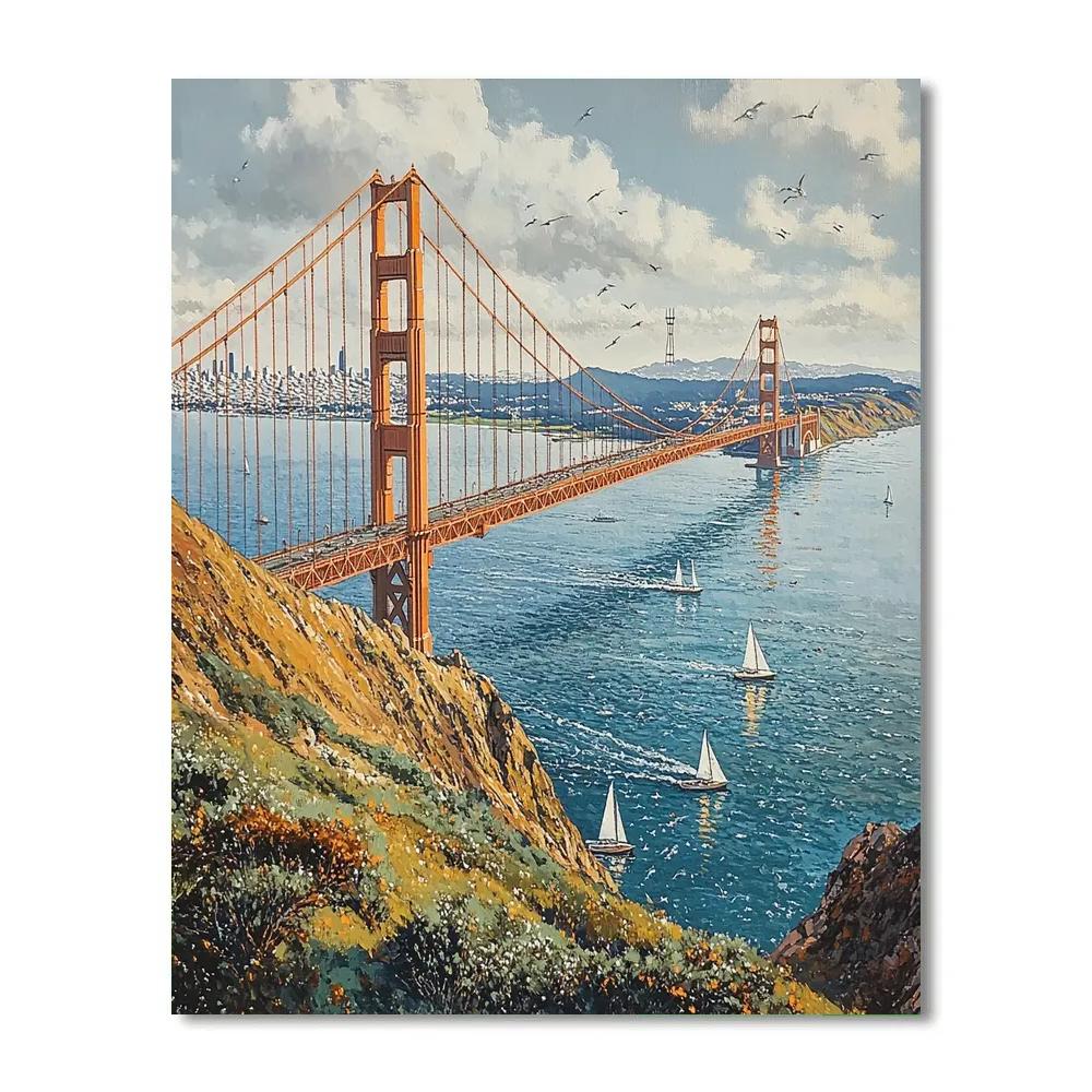 Foggy Morning At The Golden Gate Bridge Overlook San Francisco United States paint by color