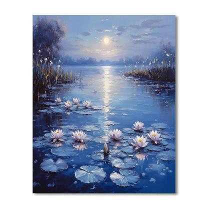 Claude Monet Inspired Water Lilies Under Moonlight painting number kit