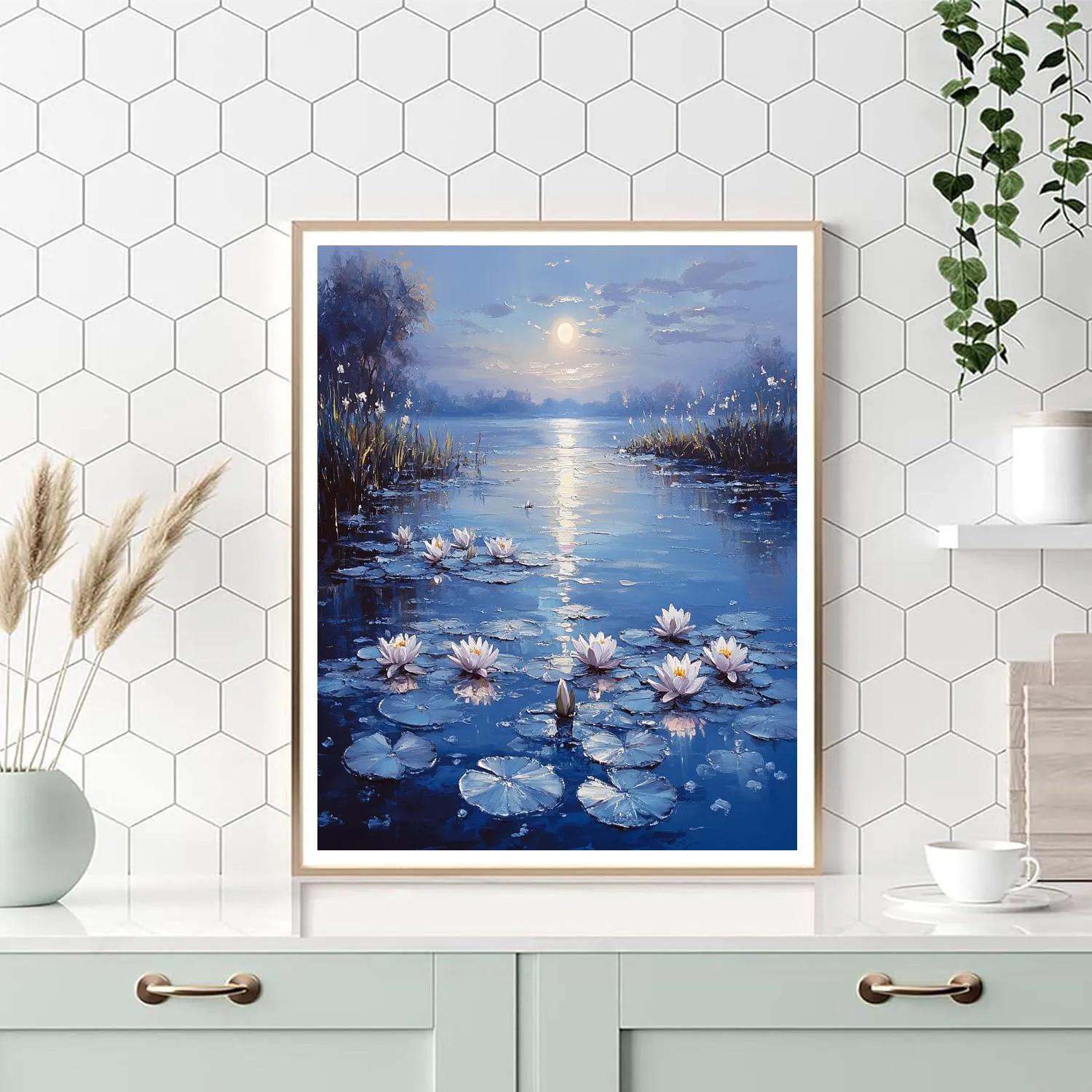 Claude Monet Inspired Water Lilies Under Moonlight painting number kit