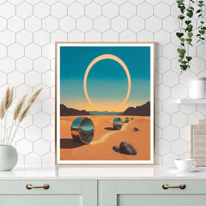 Salvador Dali Inspired Desert Eclipse Clockwork Number painting