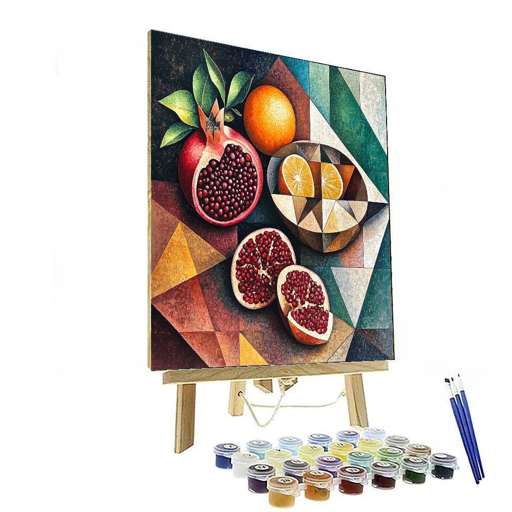 Pablo Picasso Inspired Cubist Orchard Still Life With Fractured Pomegranates paint by numbers
