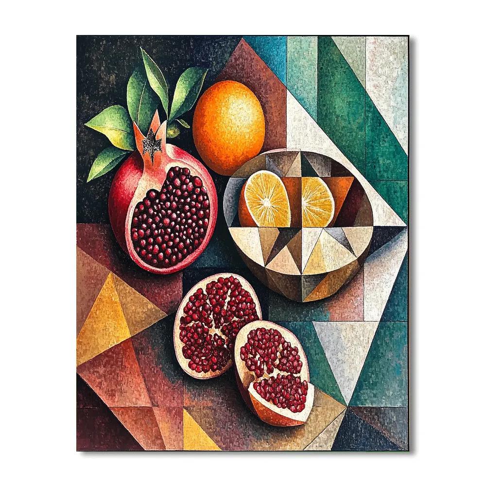 Pablo Picasso Inspired Cubist Orchard Still Life With Fractured Pomegranates paint by numbers
