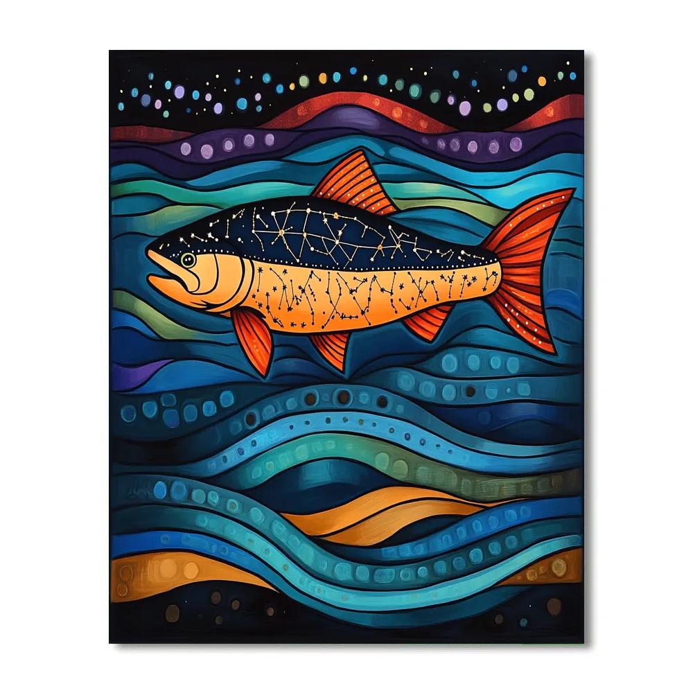 Norval Morrisseau Inspired Constellation Salmon Of River Memory paint by numbers