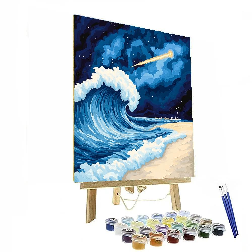 Katsushika Hokusai Inspired Comet Over Coastal Waves Number painting