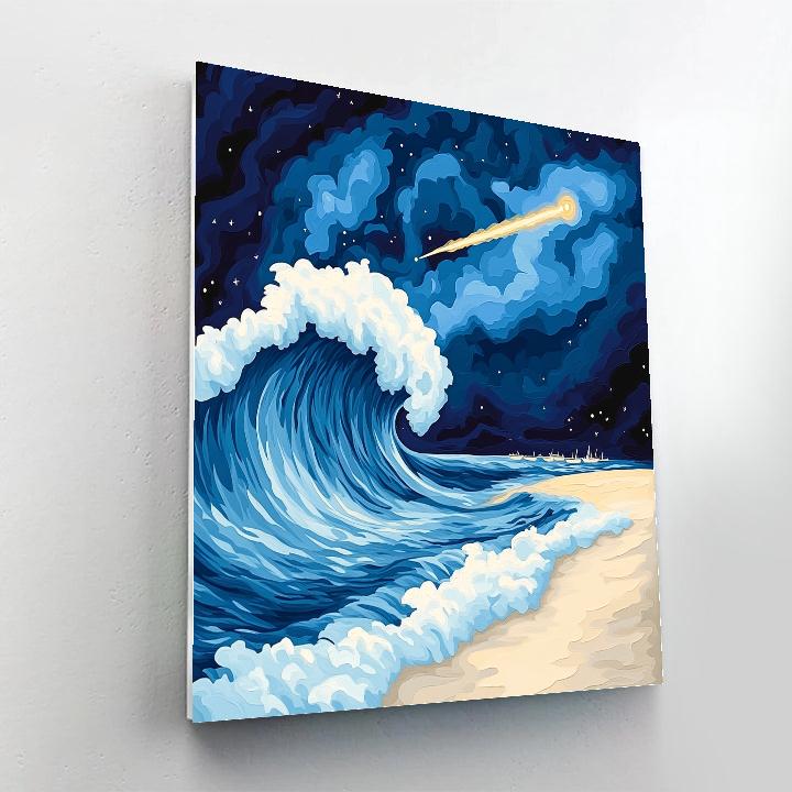 Katsushika Hokusai Inspired Comet Over Coastal Waves Number painting